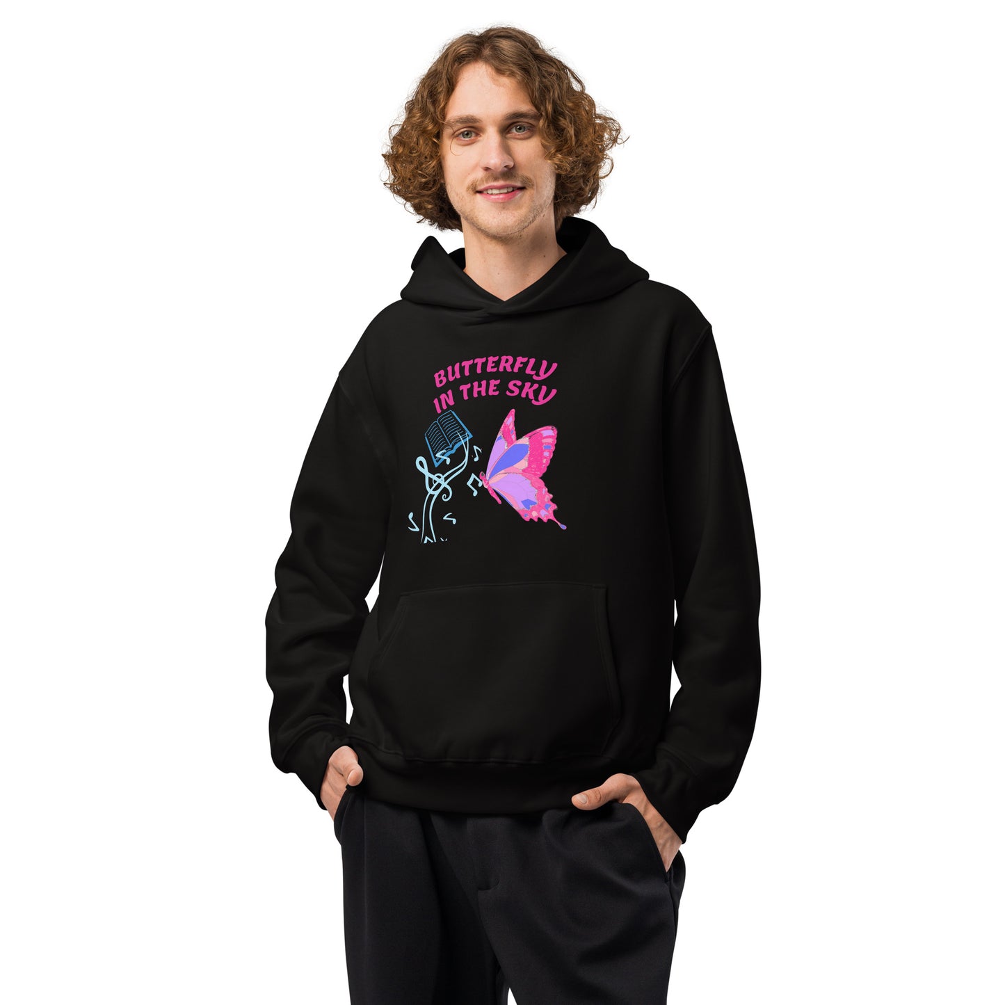 Black unisex oversized heavyweight hoodie with fungi feast experiment graphic from Eccentric Chemistry’s Laboratory of Strange & Stylish Things.
