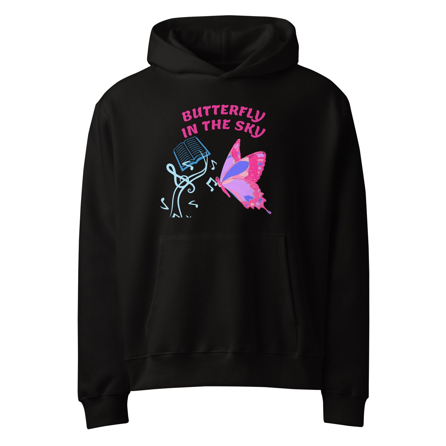 Black unisex oversized heavyweight hoodie with fungi feast experiment graphic from Eccentric Chemistry’s Laboratory of Strange & Stylish Things.