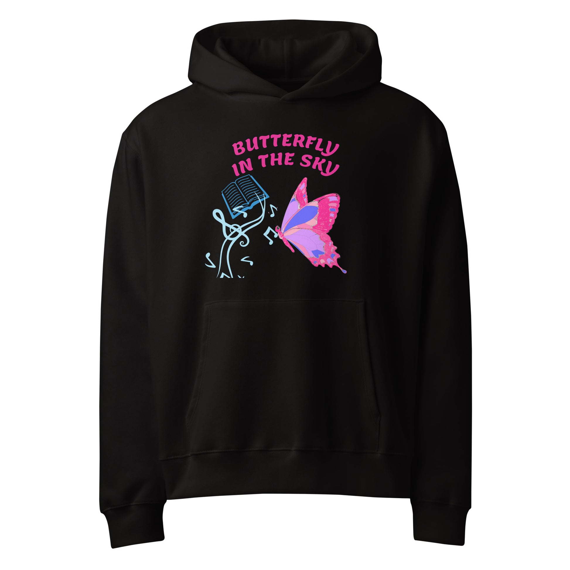 Black unisex oversized heavyweight hoodie with fungi feast experiment graphic from Eccentric Chemistry’s Laboratory of Strange & Stylish Things.