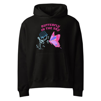 Black unisex oversized heavyweight hoodie with fungi feast experiment graphic from Eccentric Chemistry’s Laboratory of Strange & Stylish Things.