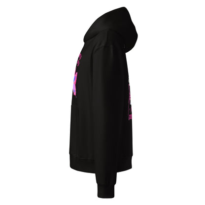 Unisex black oversized heavyweight hoodie with fungi feast experiment graphic from Eccentric Chemistry’s Laboratory of Strange & Stylish Things.