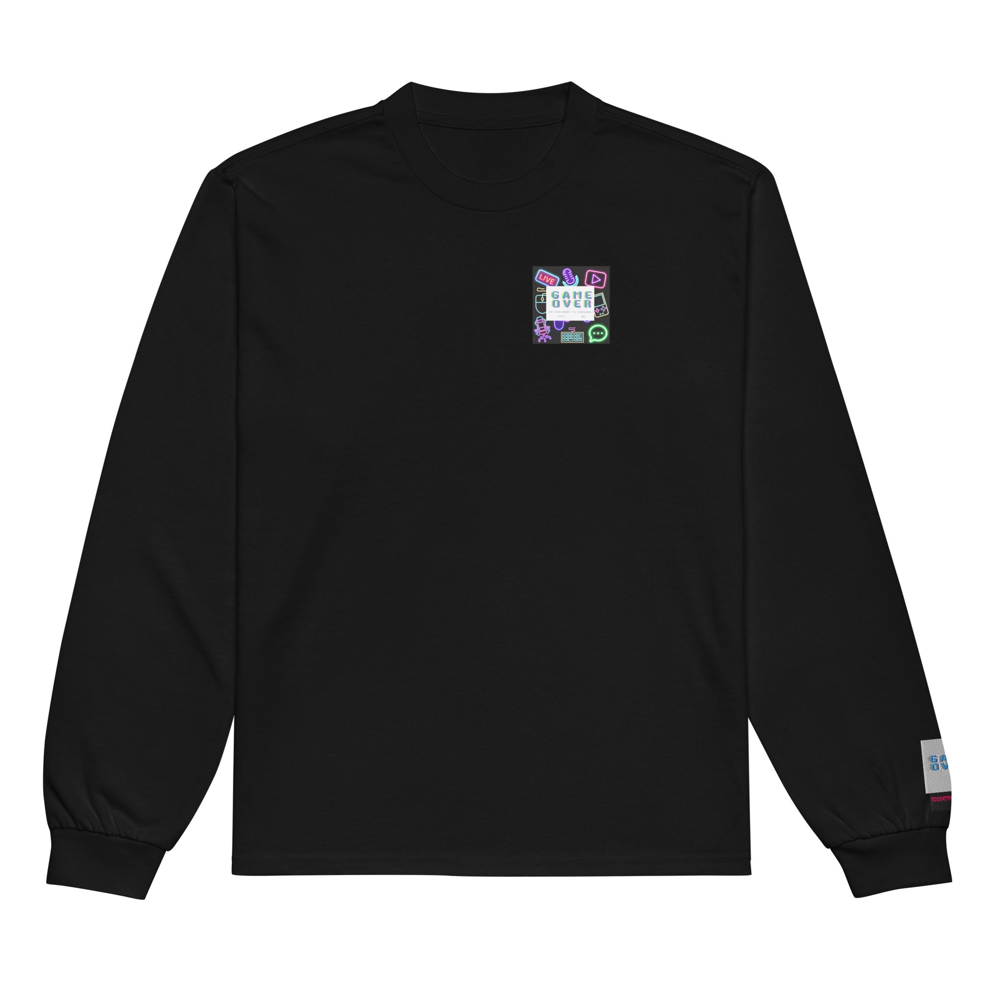 Black long sleeve shirt by Eccentric Chemistry featuring a classic "Game Over Research" graphic on the front.