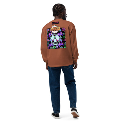 Unisex premium heavyweight long sleeve shirt with "Game Over Research" print in clay color, from Eccentric Chemistry's T-Shirt Horrors collection.