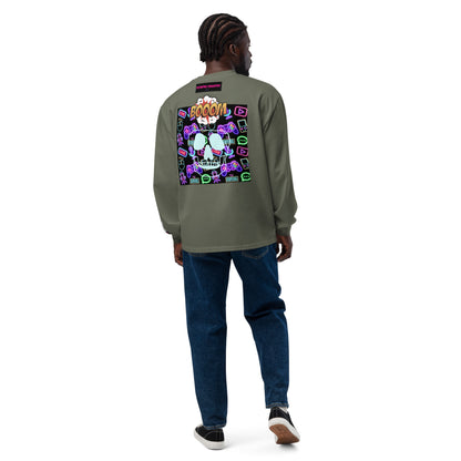 Unisex premium heavyweight long sleeve shirt with "Game Over Research" print in black on a dark fabric, casual style from Eccentric Chemistry.