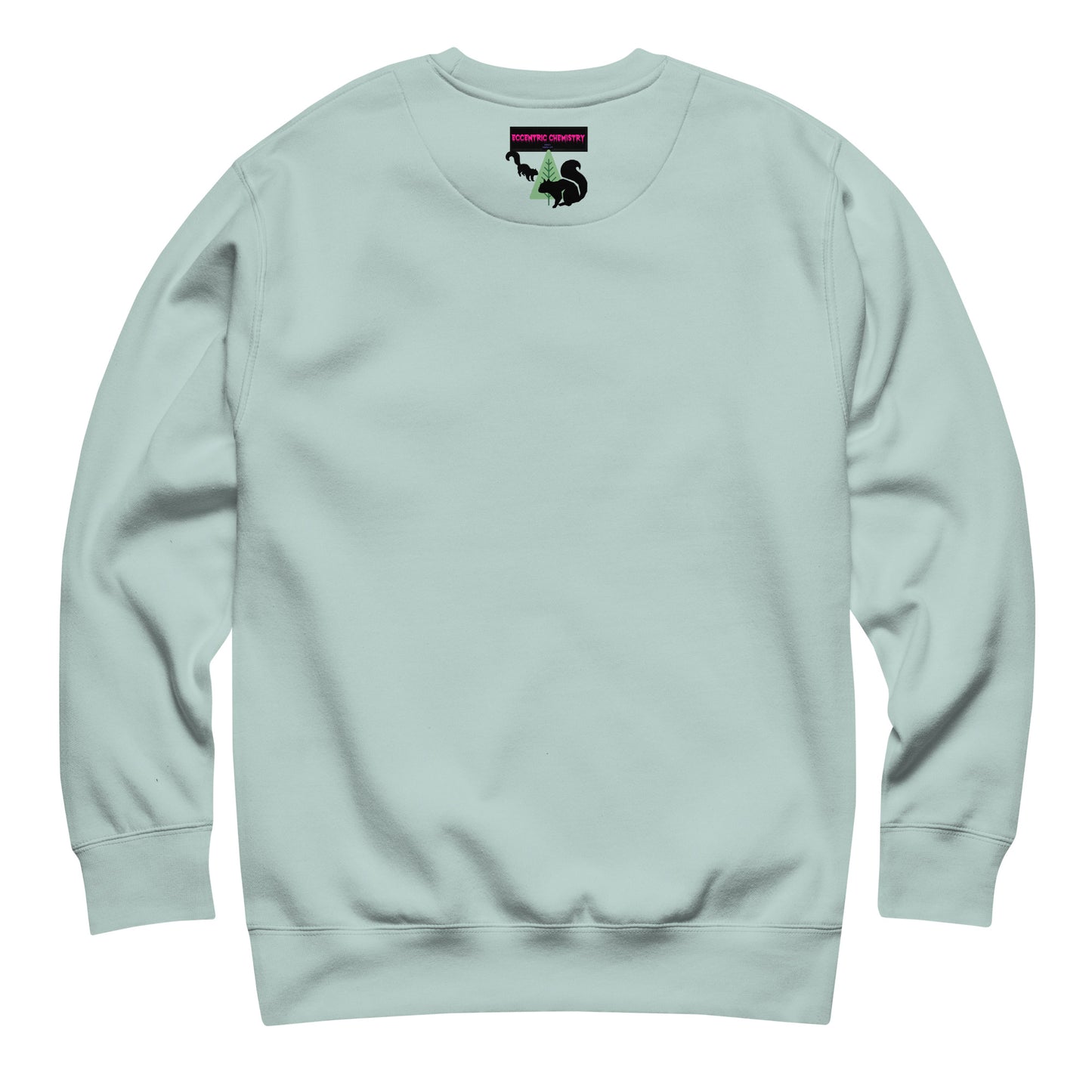 Unisex premium sweatshirt with Flying Squirrel Velocity Experiment print in agave color, featuring a stylish, scientific design.