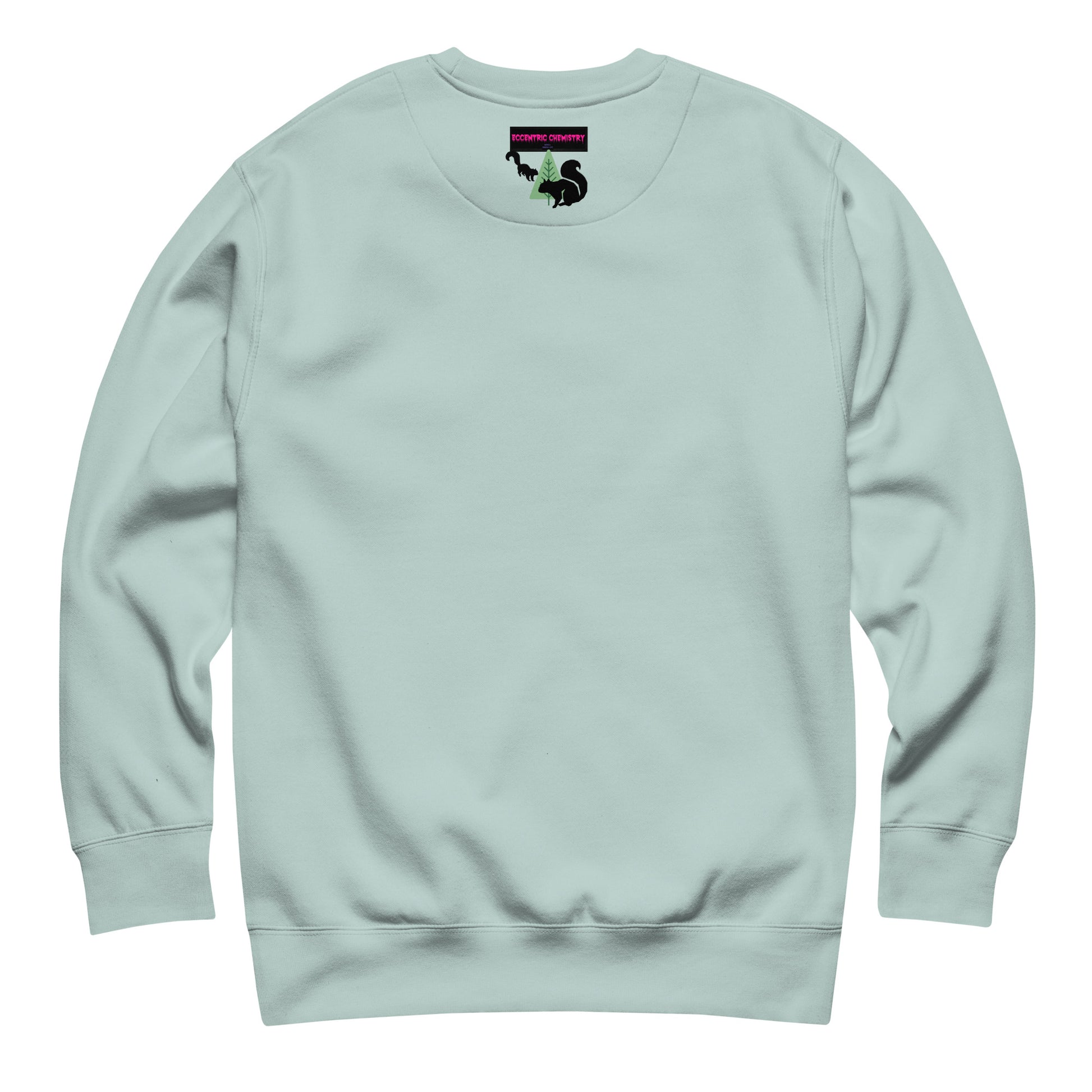 Unisex premium sweatshirt with Flying Squirrel Velocity Experiment print in agave color, featuring a stylish, scientific design.