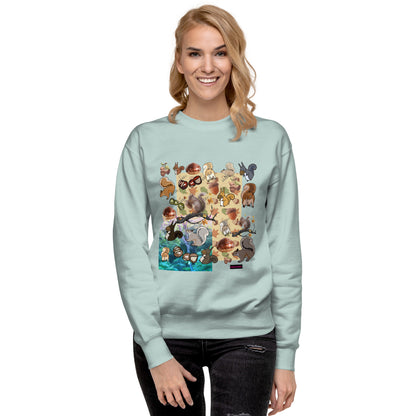 Unisex premium sweatshirt featuring a flying squirrel graphic from Eccentric Chemistry's Velocity Experiment collection.