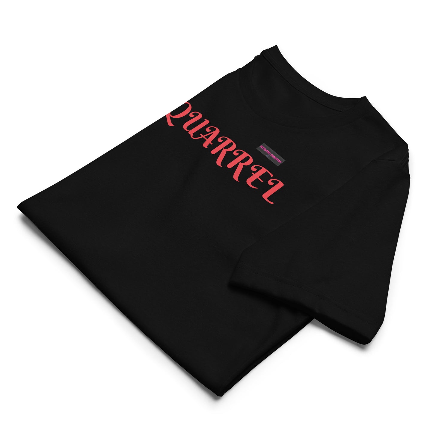 Unisex black eco T-shirt from Eccentric Chemistry's Laboratory of Strange & Stylish Things, front view showing casual design.