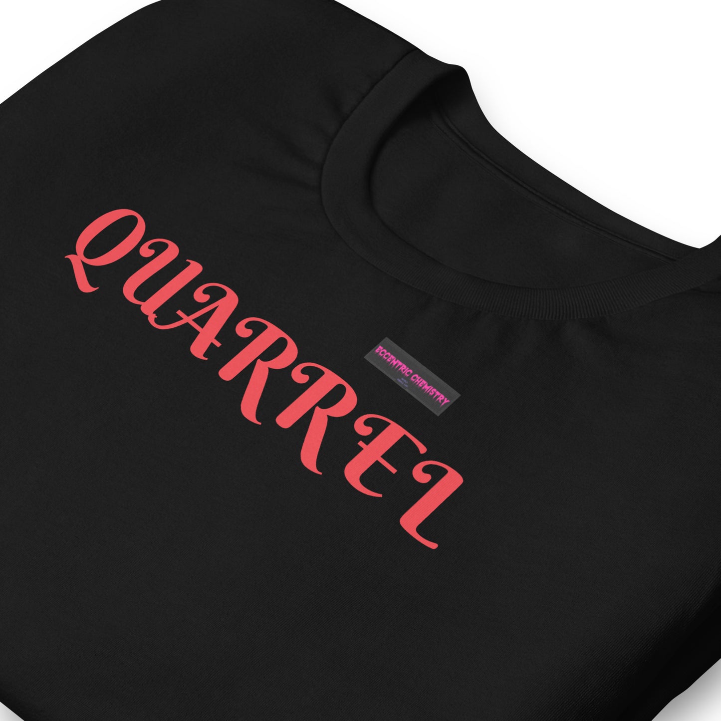Unisex black Eco T-Shirt from Eccentric Chemistry’s Laboratory of Strange & Stylish Things, featuring a close-up of the fabric and design.