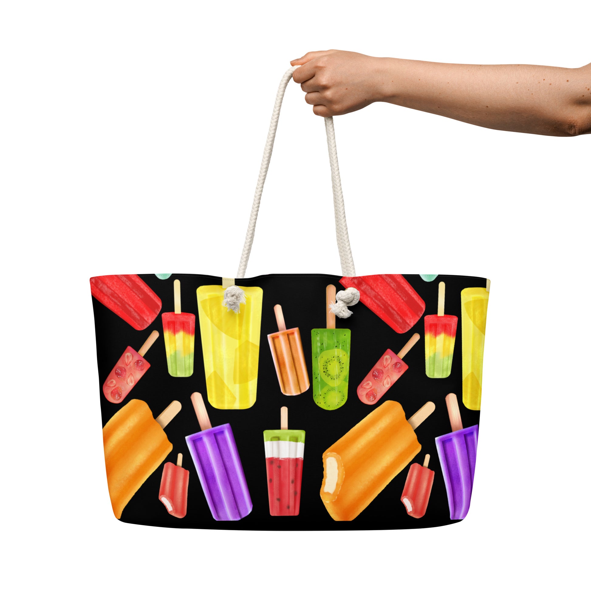 White oversized weekender bag by Eccentric Chemistry, perfect for summer travel, with sturdy handles and spacious interior.