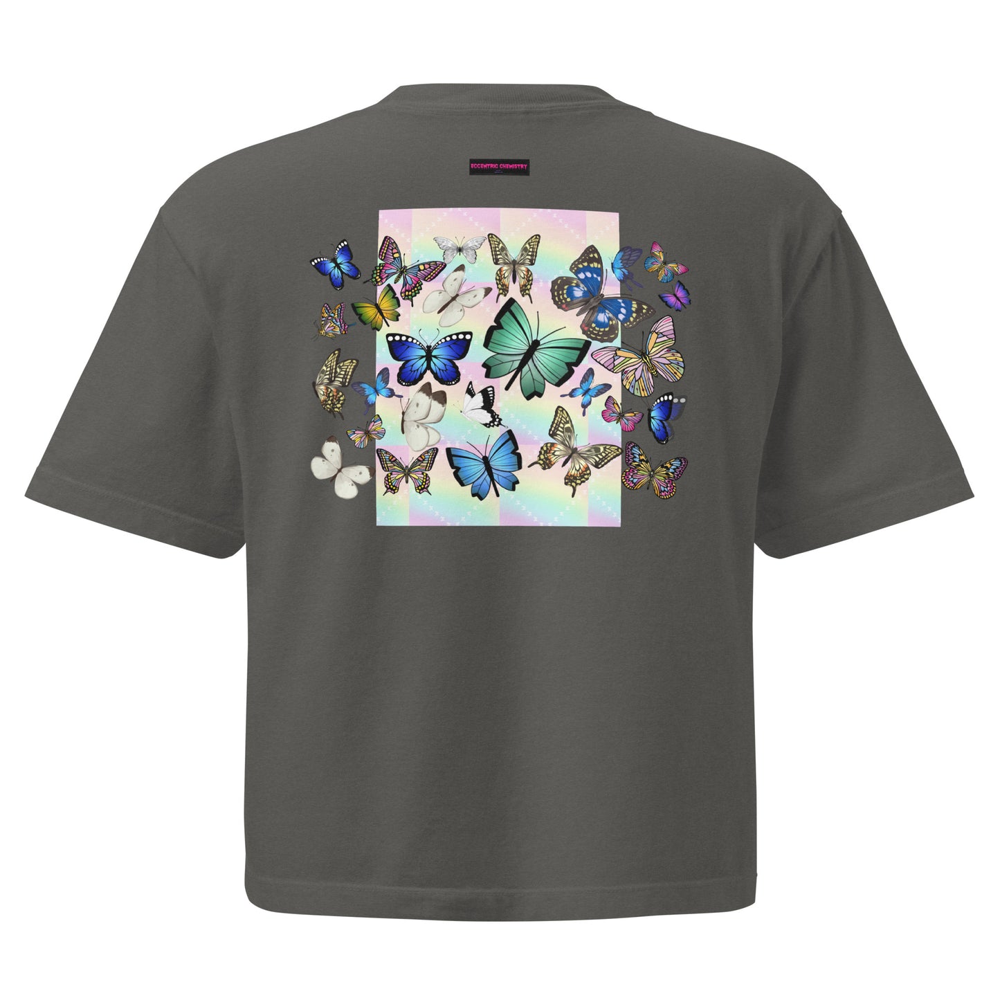 Women’s heavyweight boxy T-shirt from Eccentric Chemistry’s Laboratory, featuring a pepper back design and relaxed fit.