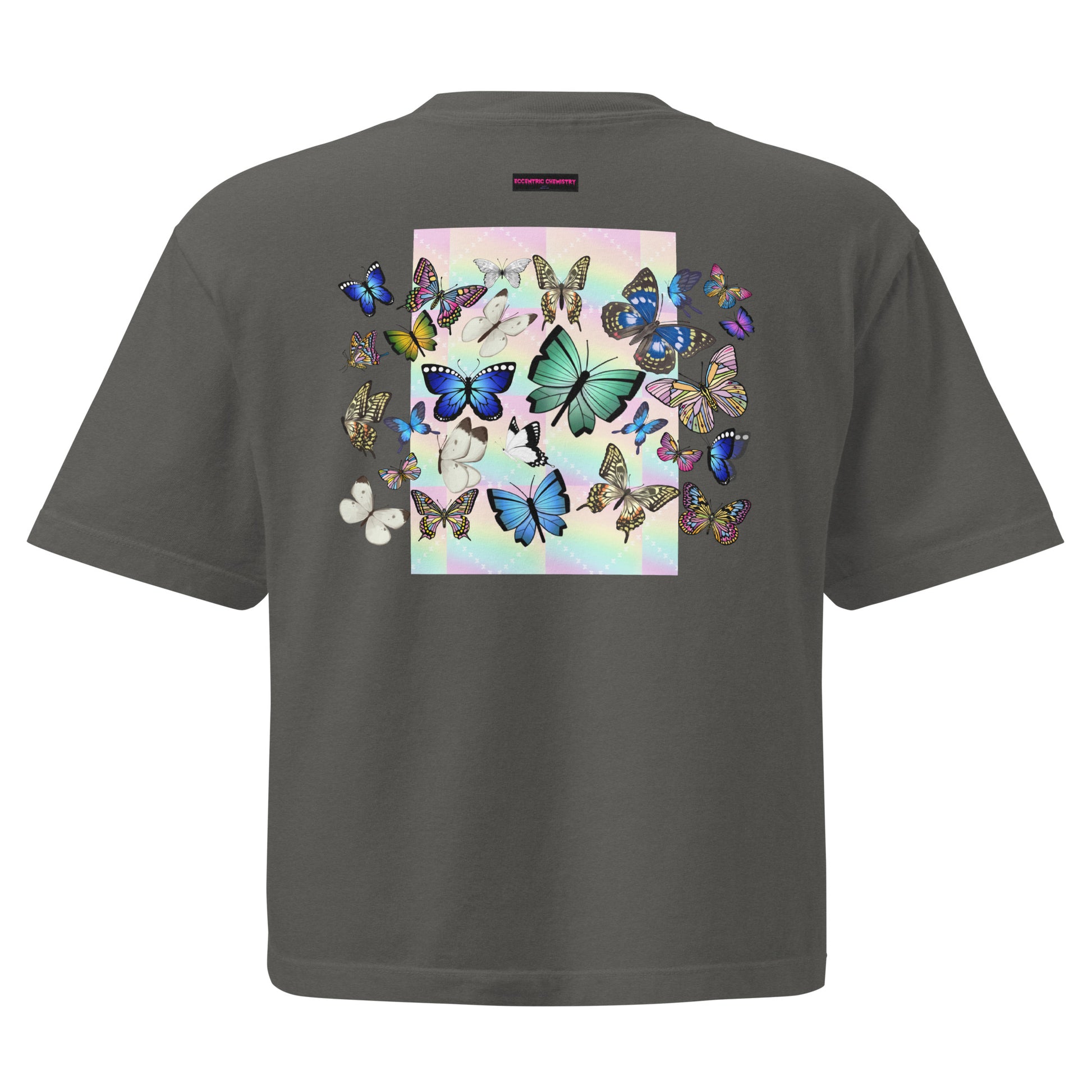 Women’s heavyweight boxy T-shirt from Eccentric Chemistry’s Laboratory, featuring a pepper back design and relaxed fit.
