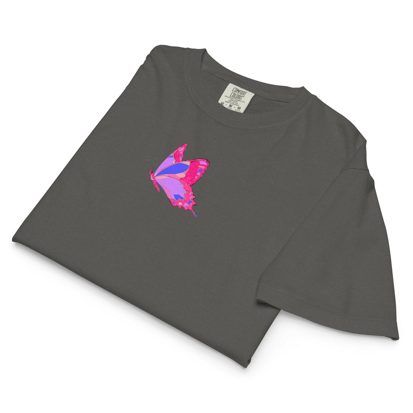 Women’s heavyweight boxy T-shirt with winged serenity design from Eccentric Chemistry's Laboratory of Strange & Stylish Things.