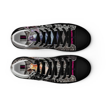 Black women's high-top canvas shoes featuring a Shadow Goddess Experiment design from Eccentric Chemistry's Tiny Shop of T-Shirt Horrors.