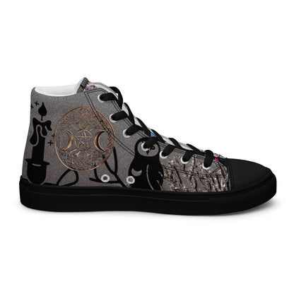 Black women's high-top canvas shoes from Eccentric Chemistry's Shadow Goddess Experiment collection, showing the left inside view.
