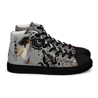 Black women's high-top canvas shoes from Eccentric Chemistry's Shadow Goddess Experiment collection, shown from the right side.