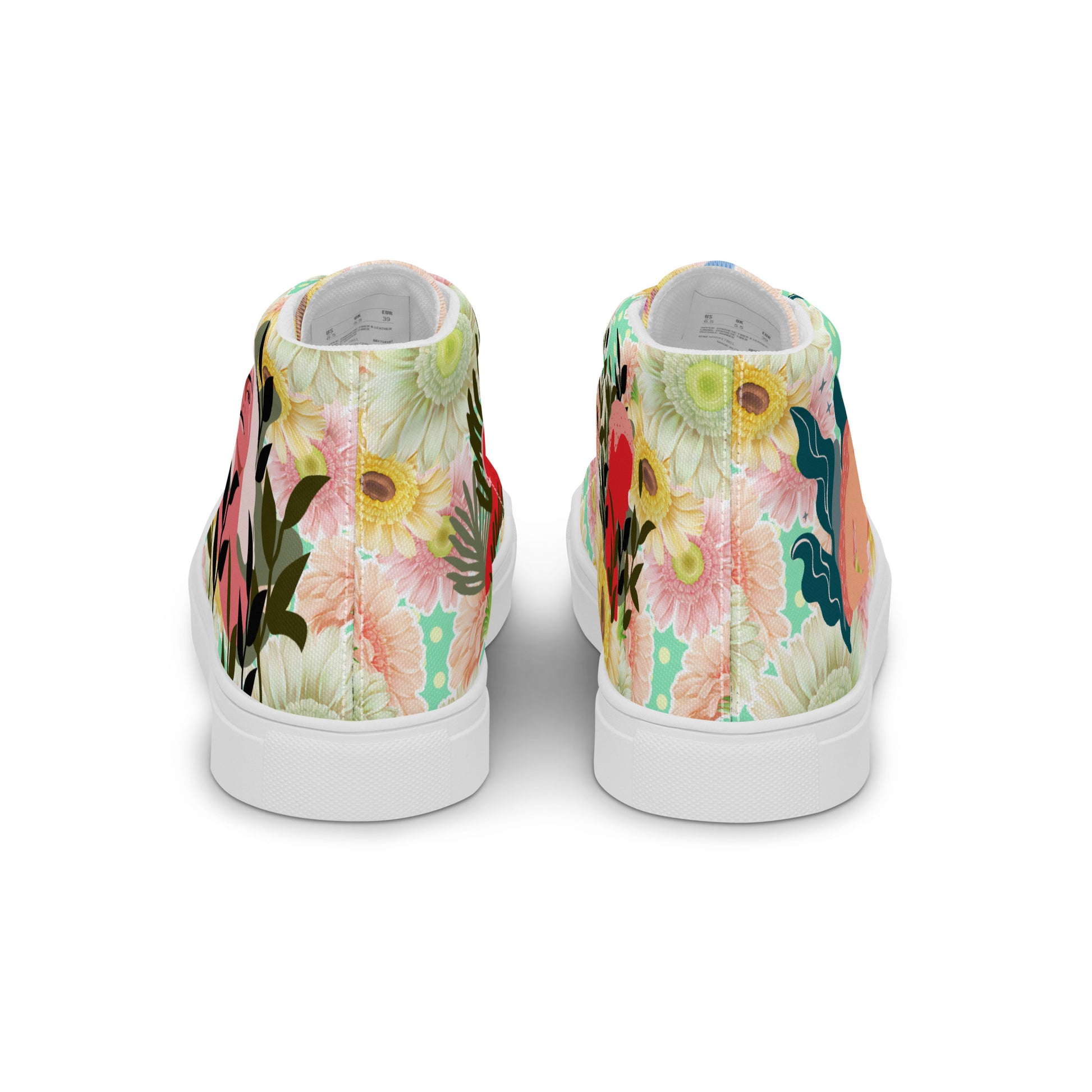 White women's high-top canvas shoes from Eccentric Chemistry's Botanical Goddess Reactor HT-4.0 Bloom-Core collection.