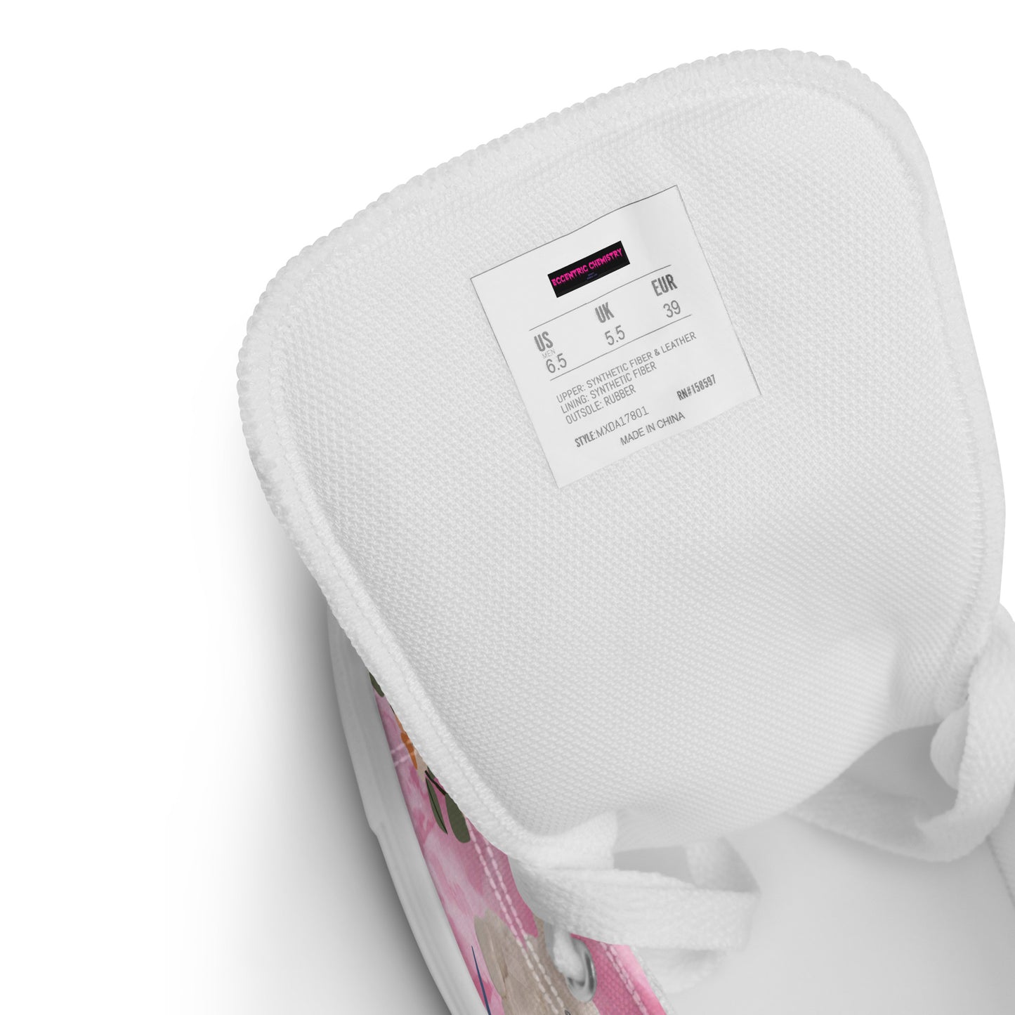 Women’s high-top canvas shoes in pink with Marshmallow Friends Joy Experiment branding, featuring a playful design and white accents.