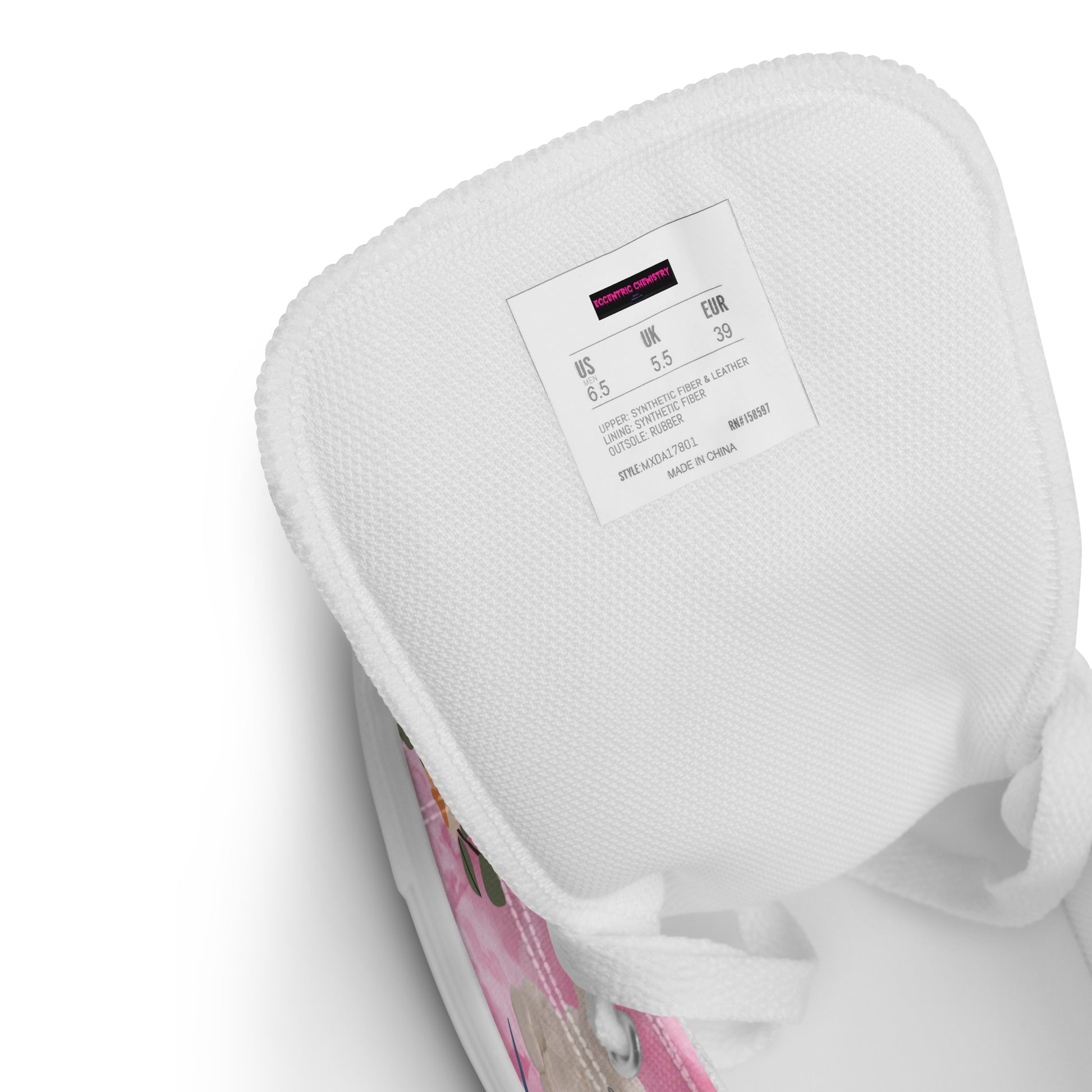 Women’s high-top canvas shoes in pink with Marshmallow Friends Joy Experiment branding, featuring a playful design and white accents.