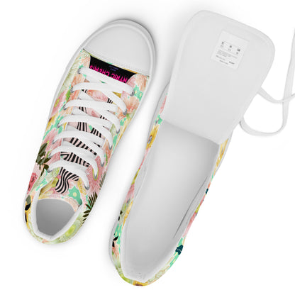 Women's white high-top canvas shoes from Eccentric Chemistry's Botanical Goddess Reactor Unit HT-4.0 Bloom-Core collection.