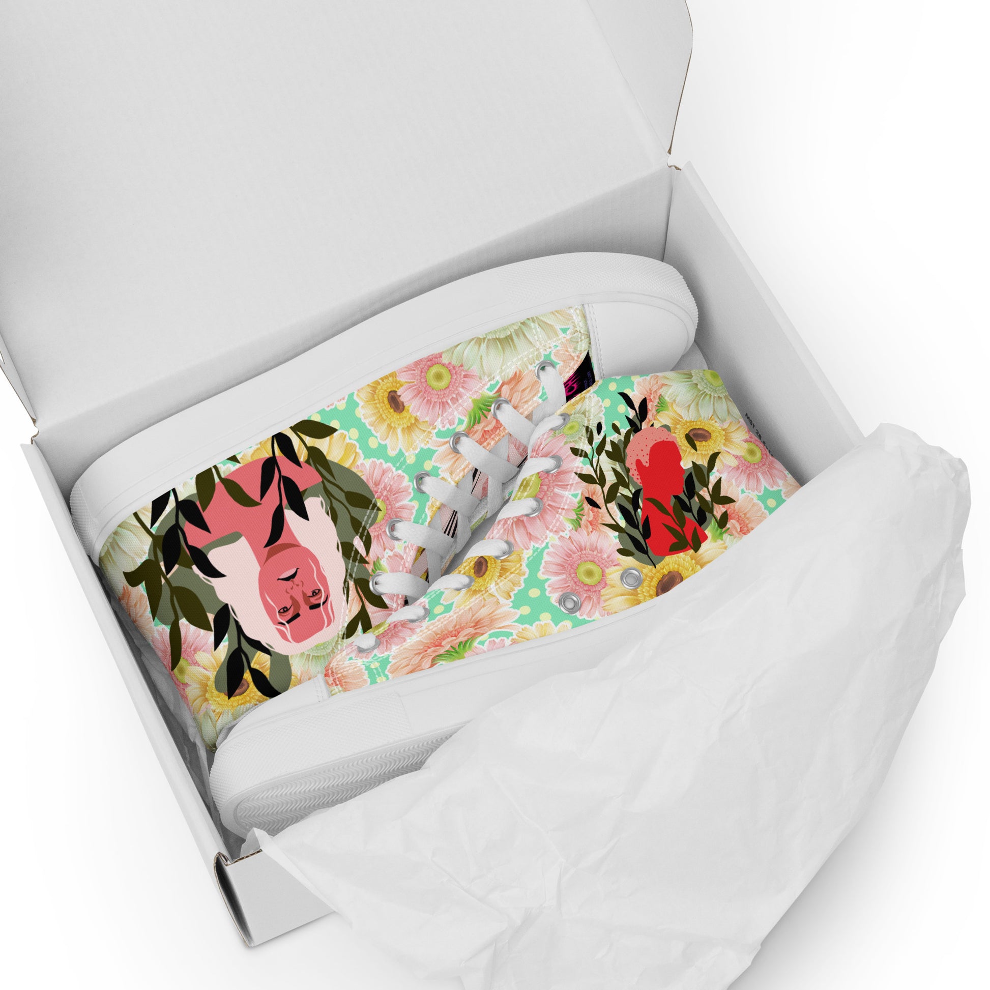 White Botanical Goddess Reactor Unit HT‑4.0 Bloom‑Core high-top canvas shoes for women with detailed front view