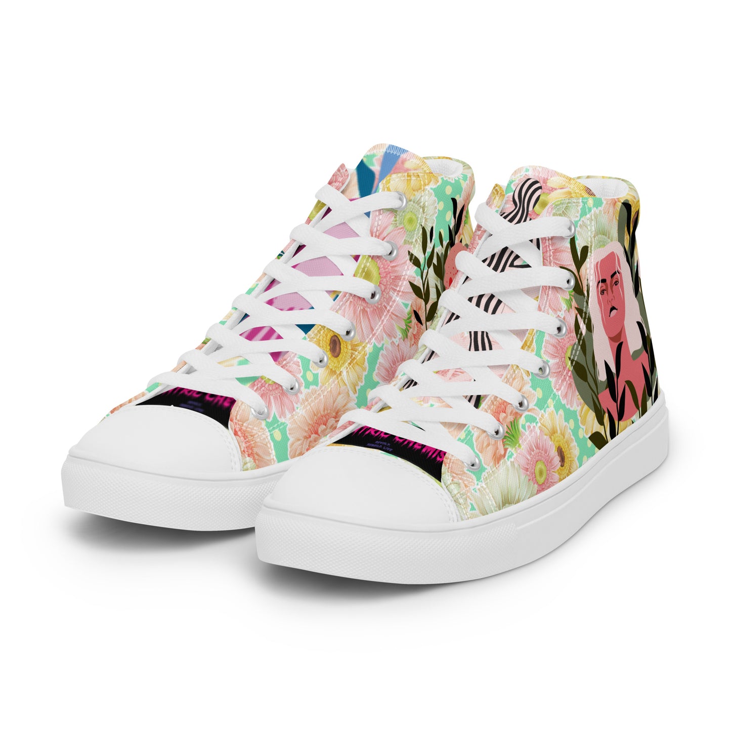 White Women's Botanical Goddess Reactor Unit HT‑4.0 Bloom‑Core high-top canvas shoes from Eccentric Chemistry's Tiny Shop of T-Shirt Horrors.