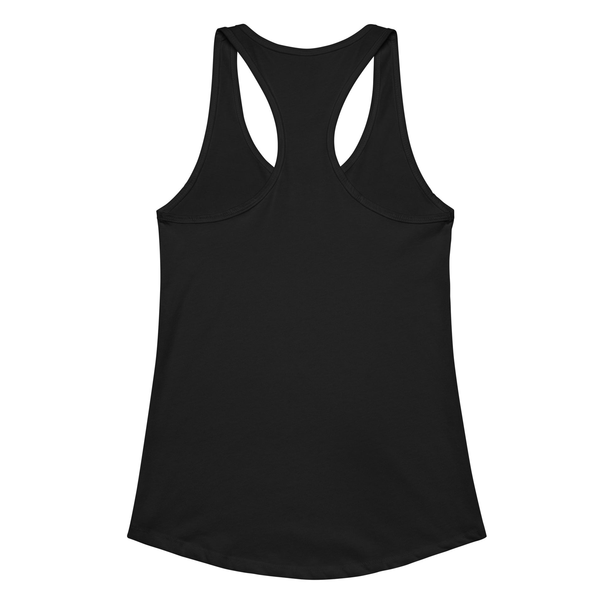 Women’s black fitted racerback tank top featuring a gummy bear temptation experiment design by Eccentric Chemistry.