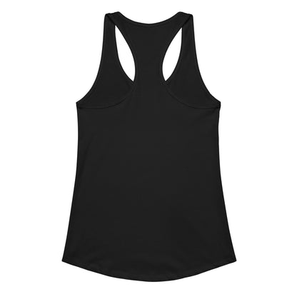 Women’s black fitted racerback tank top featuring a gummy bear temptation experiment design by Eccentric Chemistry.