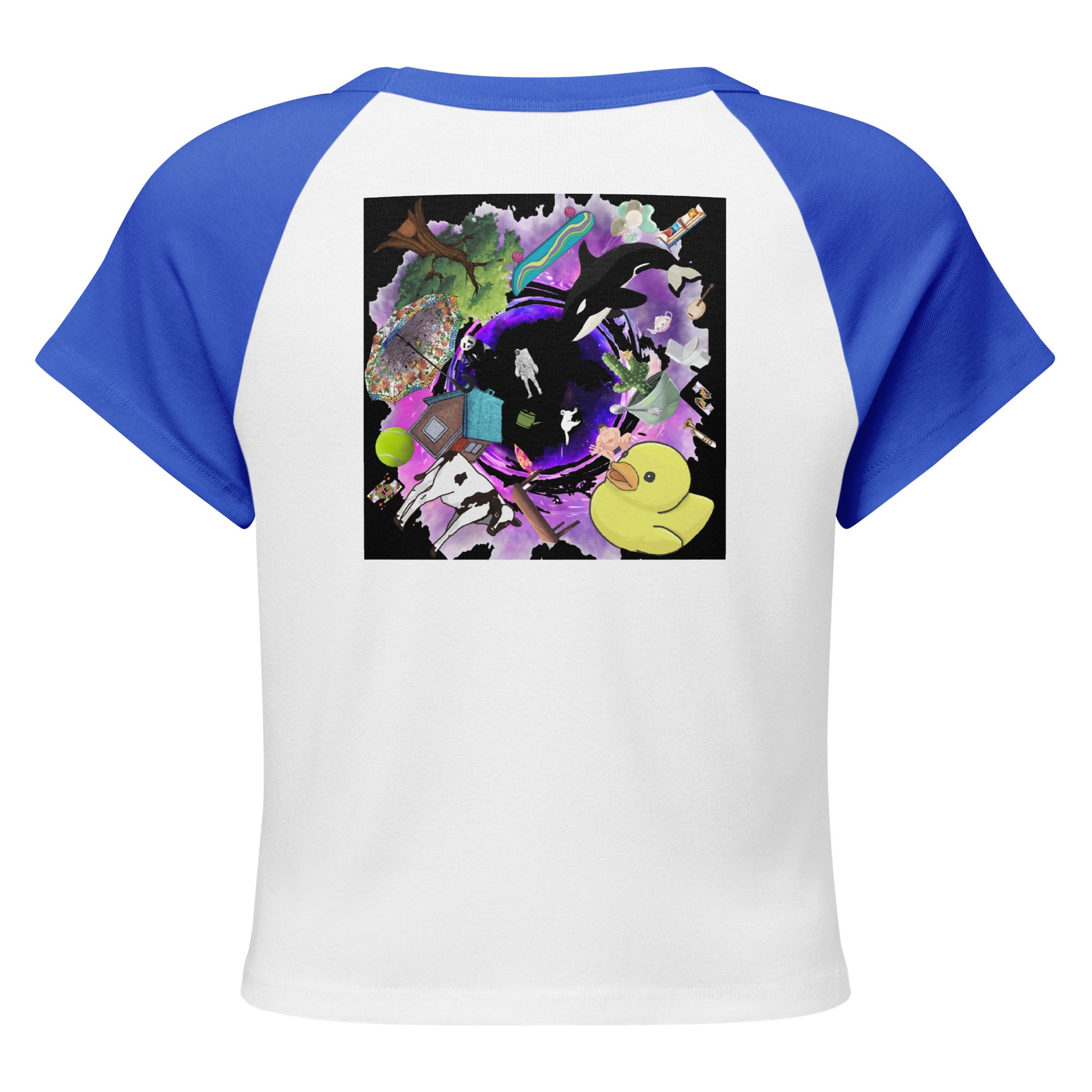 Women’s Micro Rib Raglan Baby Tee in Quantum Blue with white and royal color blocking, featuring a relaxed fit and raglan sleeves.