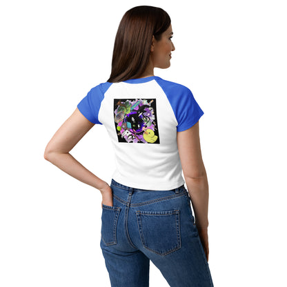 Women's Micro Rib Raglan Baby Tee in Quantum Blue with white and royal color blocking, featuring a relaxed fit and casual style.