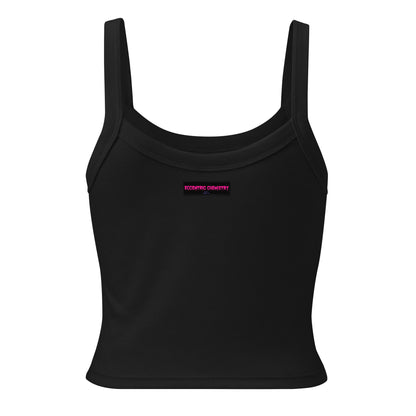 Women's black micro rib tank top from Eccentric Chemistry's Laboratory of Strange & Stylish Things, front view, casual style.