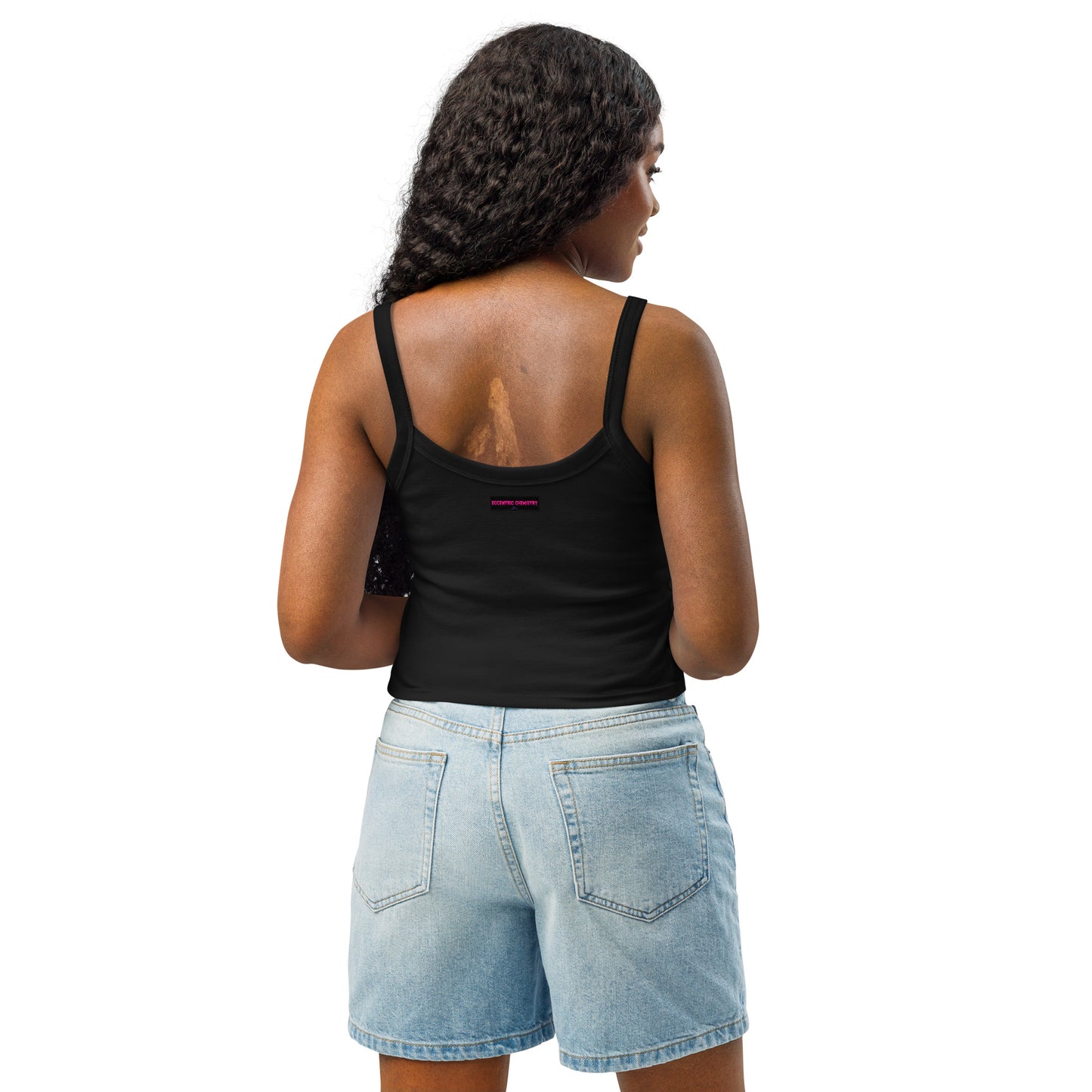 Women’s black micro rib tank top from Eccentric Chemistry’s Laboratory of Strange & Stylish Things, casual sleeveless T-shirt.