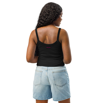 Women’s black micro rib tank top from Eccentric Chemistry’s Laboratory of Strange & Stylish Things, casual sleeveless T-shirt.