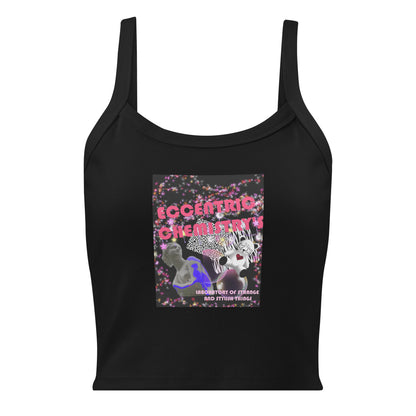 Women’s black micro rib tank top from Eccentric Chemistry’s Laboratory of Strange & Stylish Things, featuring a close-up of the front fabric.