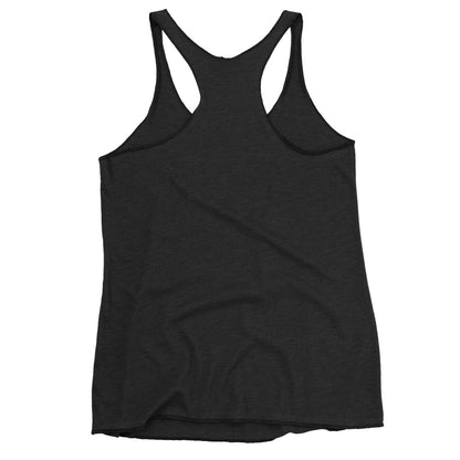 Women’s black racerback tank top featuring vintage lab experiment design, perfect for science and chemistry enthusiasts.