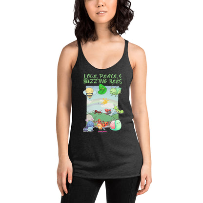 Women's black racerback tank top featuring a vintage lab experiment design from Eccentric Chemistry's Tiny Shop of T-Shirt Horrors.