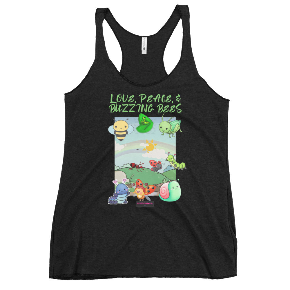 Women’s black racerback tank top featuring vintage lab experiment design from Eccentric Chemistry's Tiny Shop of T-Shirt Horrors.