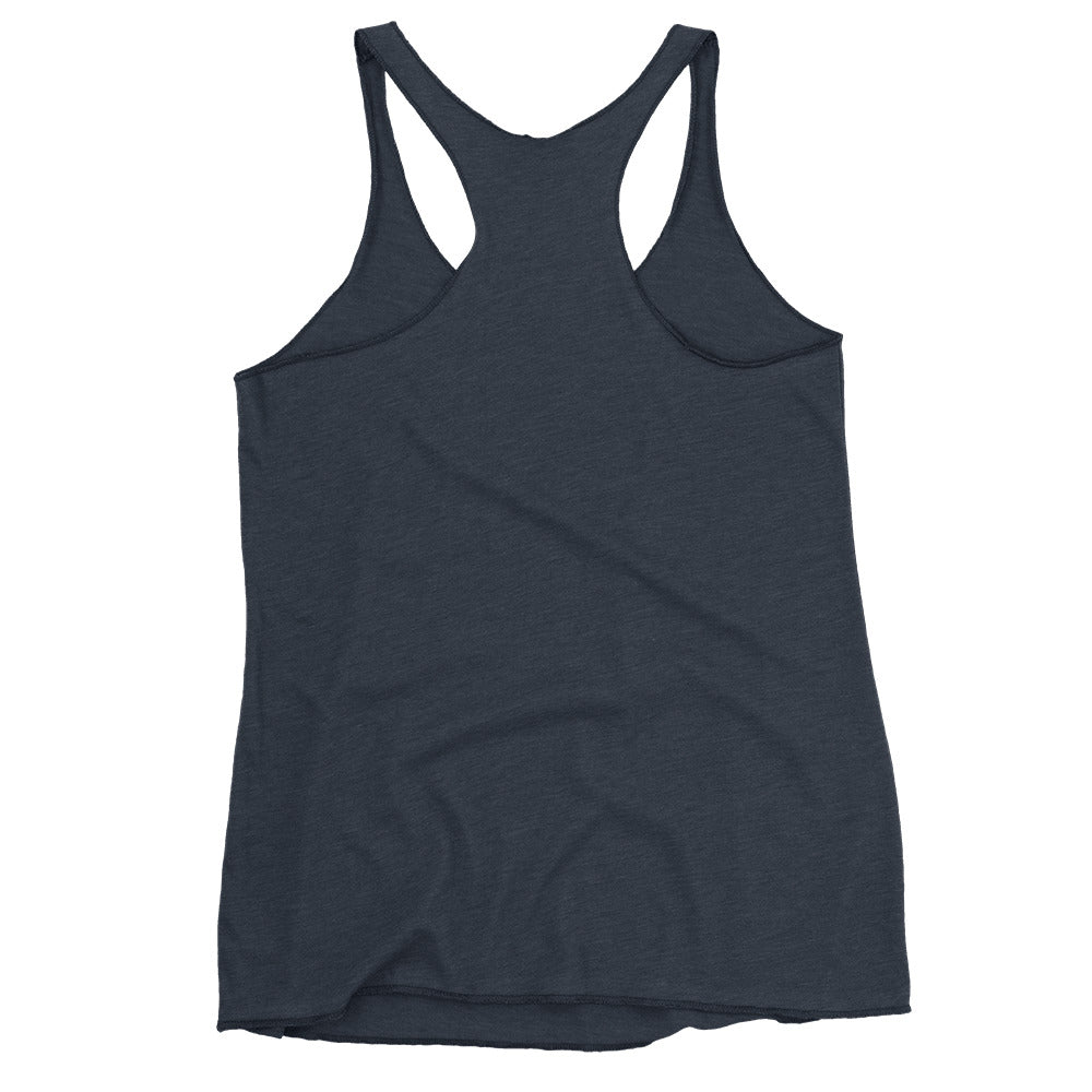 Women's navy racerback tank top featuring entomology lab experiment design by Eccentric Chemistry's Tiny Shop of T-Shirt Horrors.