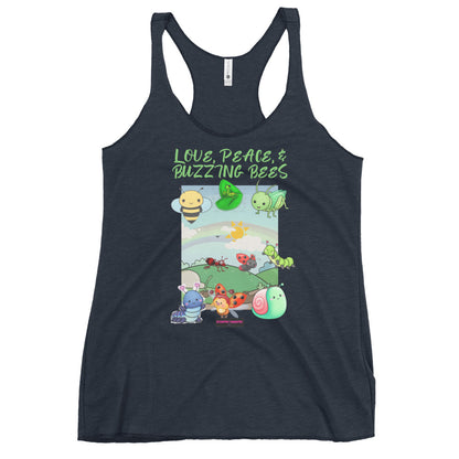 Women’s navy racerback tank top featuring entomology and lab experiment graphic from Eccentric Chemistry's Tiny Shop of T-Shirt Horrors.