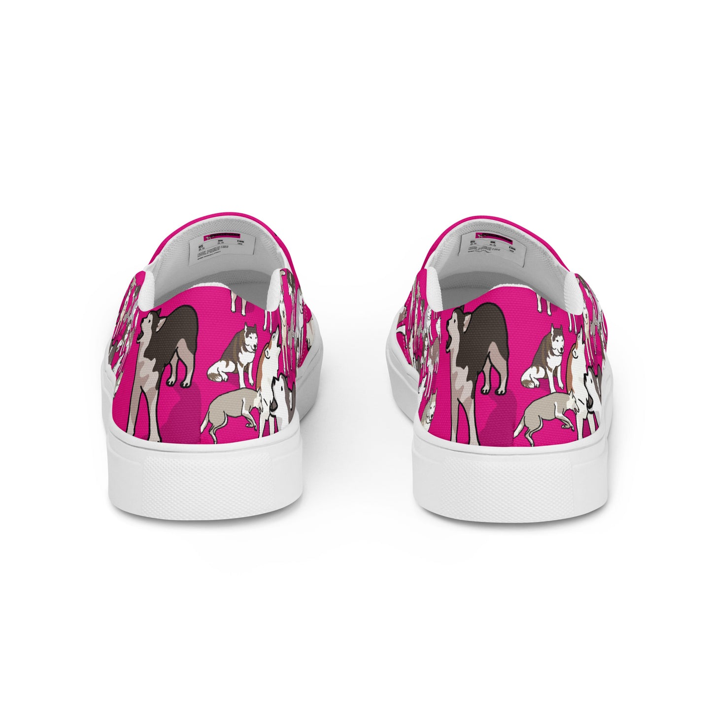 White women’s slip-on canvas shoes featuring a bow detail from the Bow Wow Wow Quantum Wag Experiment collection by Eccentric Chemistry.