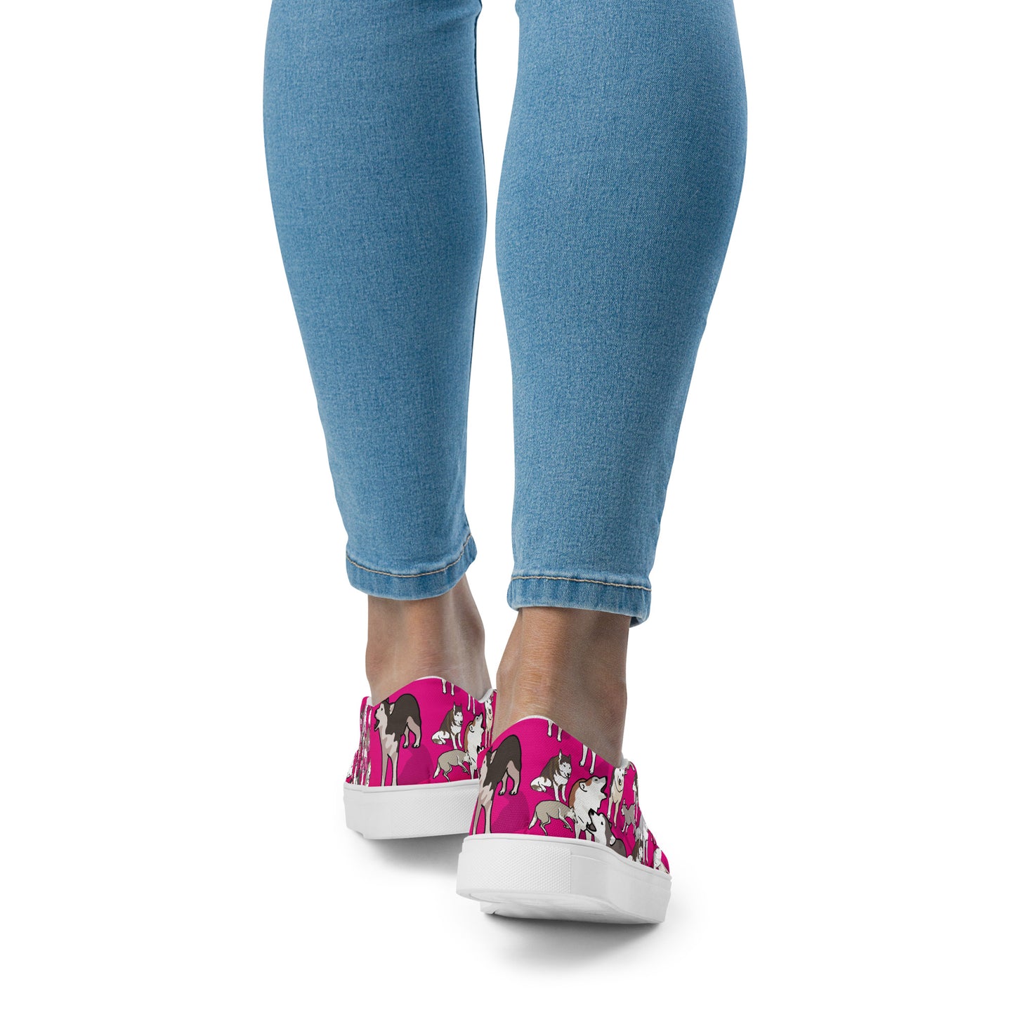 White women's slip-on canvas shoes with bow detail from Eccentric Chemistry’s Bow Wow Wow Quantum Wag Experiment collection