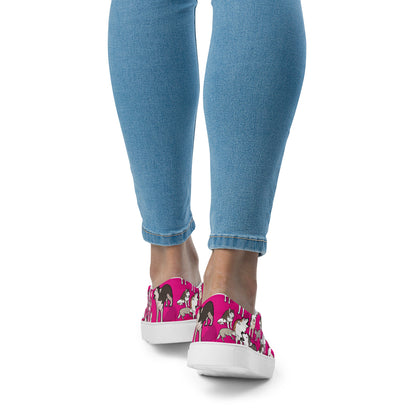 White women's slip-on canvas shoes with bow detail from Eccentric Chemistry’s Bow Wow Wow Quantum Wag Experiment collection