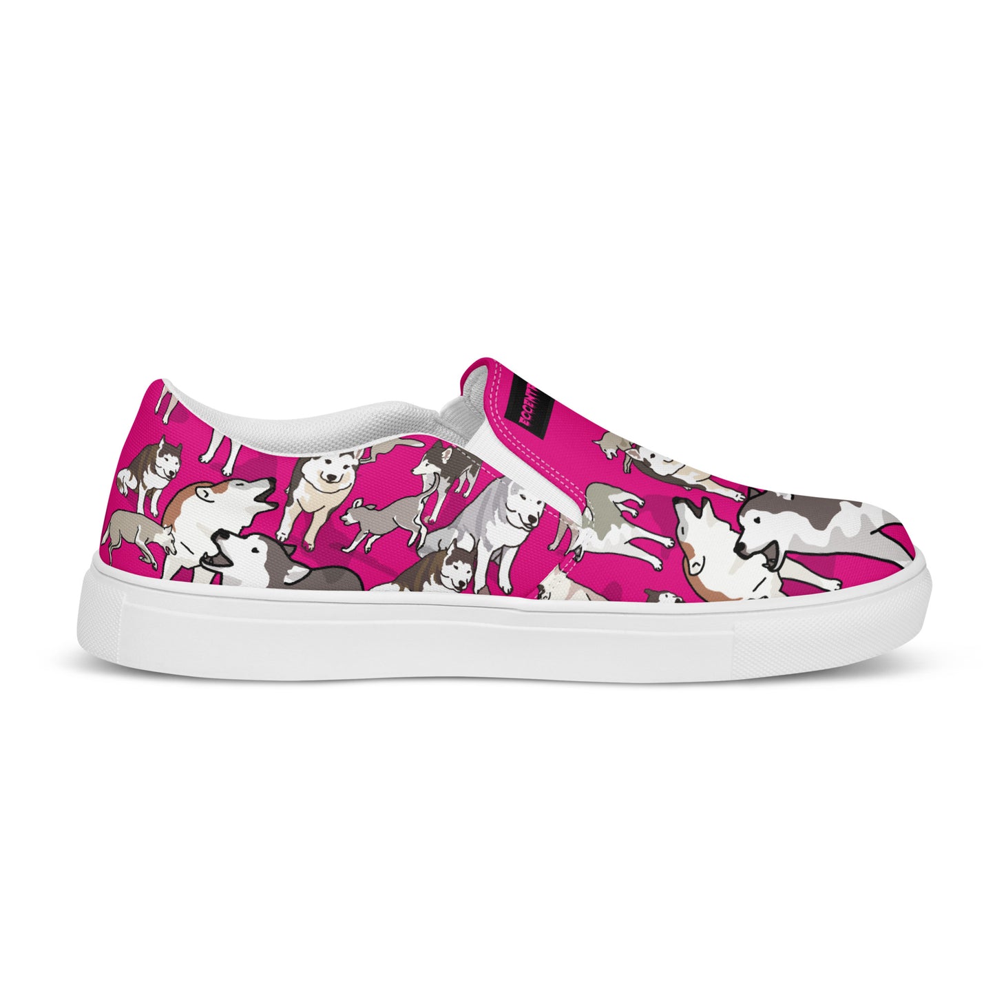 White women's slip-on canvas shoes with bow detail from Eccentric Chemistry’s Bow Wow Wow Quantum Wag Experiment collection.