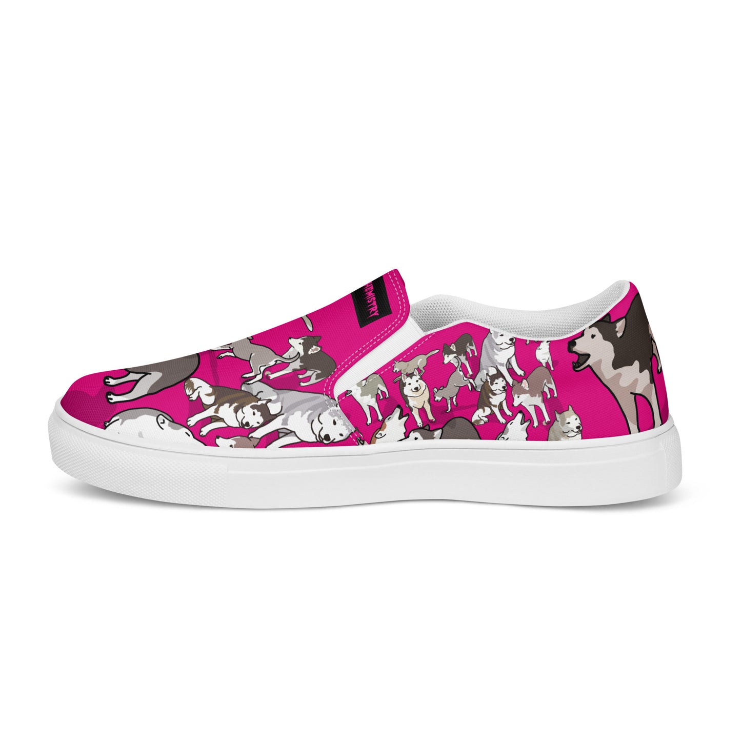 Women's slip-on canvas shoes with bow detail, in white, from Eccentric Chemistry's Bow Wow Wow Quantum Wag Experiment collection.