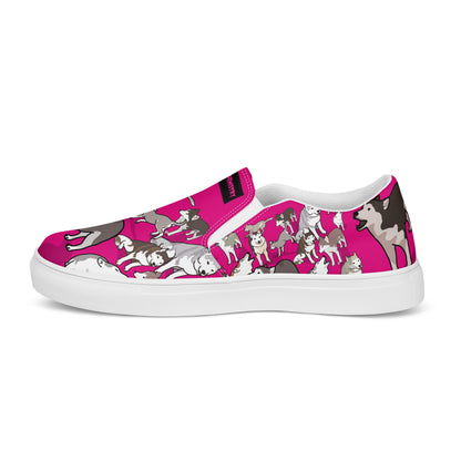 Women's slip-on canvas shoes with bow detail, in white, from Eccentric Chemistry's Bow Wow Wow Quantum Wag Experiment collection.